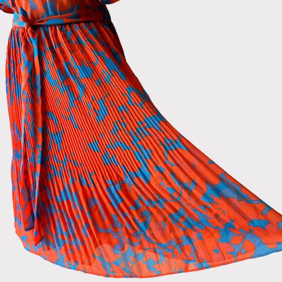 H&M Pleated Chiffon Floral Dress with Fringe Details, Size 2, Red/Blue - Picture 9 of 13